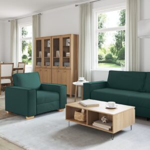 Set canapea 3 piese cu perne, stofă verde închis