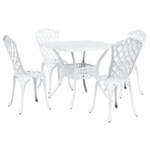 Set de dining pentru grădină  5 piese Alb Aluminiu turnat