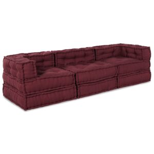 Poufuri modulare , 3 bucăți, textil bordo