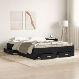 cadru de pat  cu sertare Stejar negru 135x190 cm Lemn laminat