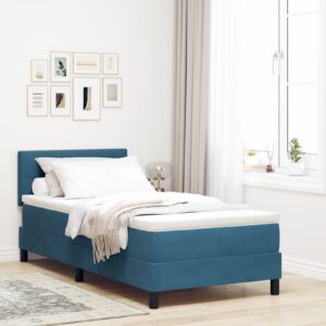 Pat Box Spring cu Saltea  Albastru Întunecat 80x200 cm Catifea