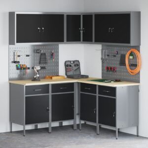 Set de 12 piese  pentru dulap de lucru și tablă de unghii - Negru, MDF și Metal