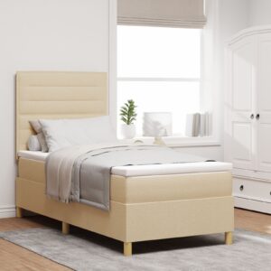 Pat Box Spring cu Saltea Crem Singur Pânză
