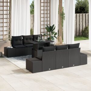 Set de canapele pentru grădină  Set de 7 Negru Ratan, Poliester