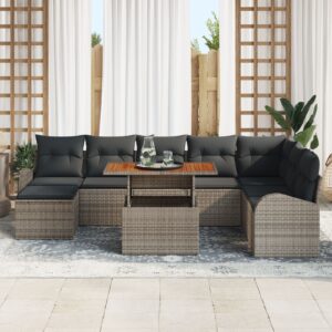 Set de Canapele pentru Grădină  Set de 9 Piese Gri