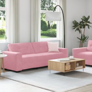 Set canapea 2 piese cu perne din catifea roz