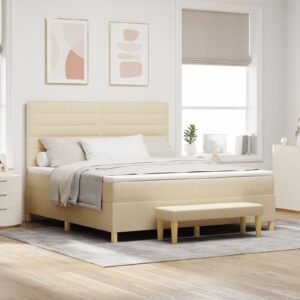Pat Box Spring  cu saltea și bancă Crem 180x200 cm Fibră