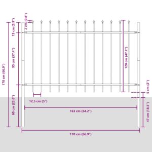 Gard  cu vârf de lance Gri 11,9x1,2 m Oțel