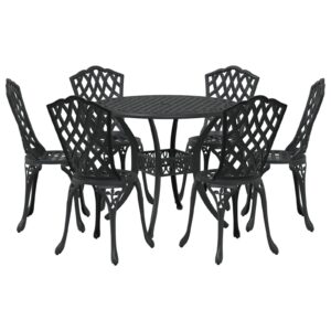 Set de grădină  cu 7 piese din aluminiu turnat negru
