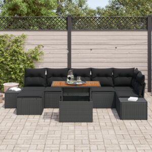 Set Canapea Grădină  Set 8 Negru Poliratan, Oțel, Lemn