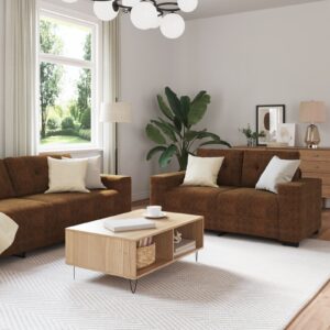 Set de canapele  3 piese cu perne din piele ecologică maro