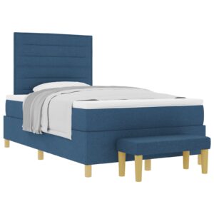 Cadru de Pat cu Saltea Set de 2 Albastru Material textil