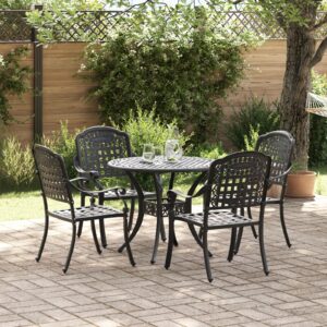 Set de dining pentru grădină , 5 piese, negru, din aluminiu turnat