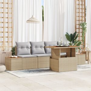 Set de Sofa pentru Grădină  Set de 5 Bej Ratan