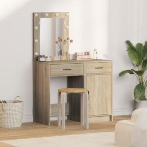 Set de măsuță de toaletă 2 piese cu LED din lemn ingineresc Sonoma Oak