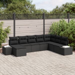 Set de canapea de grădină  Set de 8 Negru Poliratan