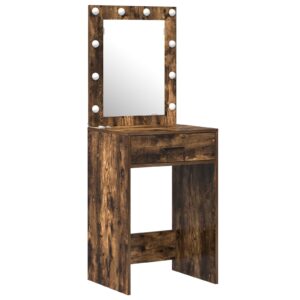 Set de toaletă  3 piese cu LED din lemn ingineresc stejar fumuriu