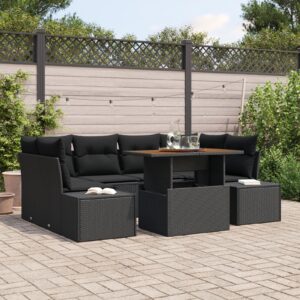 Set de Canapele pentru Grădină  Set de 7 Negru Ratan Poli