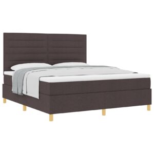 Pat Box Spring cu Saltea Maro Închis Super King din Fibră Textilă