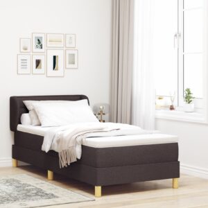 Pat cu arcuri box și saltea  Maro închis 100x200 cm din material textil