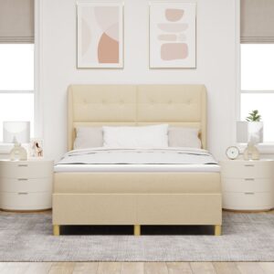 Pat cu saltea Box Spring  Crem 140x190 cm Textil