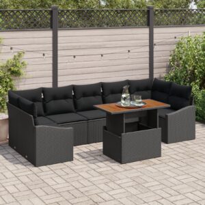 Set canapea de grădină  Set de 8 Negru Ratan, Lemn