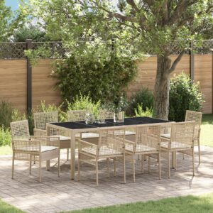 Set de dining pentru grădină 9 piese cu perne Bej din Poliratan