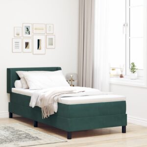 Pat cu tablie  cu saltea Verde închis 90x190 cm Catifea
