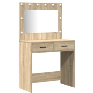 Set măsuță de toaletă 2 piese cu LED din lemn Sonoma Oak