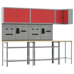 Set de masă pentru depozitarea uneltelor  10 piese Roșu, din lemn și metal