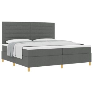 Pat Box Spring  cu Saltea Gri Întunecat 200x200 cm Fabric