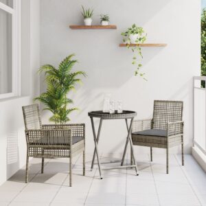 Set Bistro Gradina 3 Piese cu Perne Gri din Ratan Poly