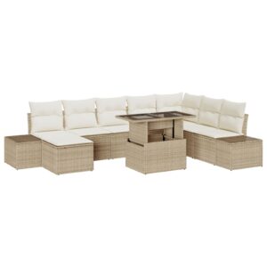 Set Sofa Gradina Set de 9 Bej Ratan Poli Sofa Coltar Gradina