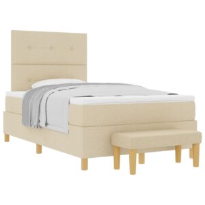Pat Box Spring  cu Saltea și Bancă Crem 120x200 cm Textil