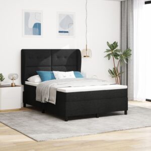 Pat Box Spring cu Saltea Neagră, 160x200 cm, Material textil
