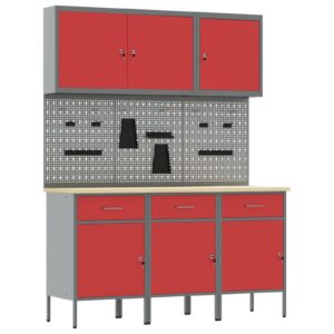 Set de Banc de Lucru  8 Piese Oțel Roșu