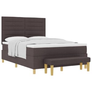 Pat cu saltea și băncuță Culoare maro închis 160x200 cm Textil
