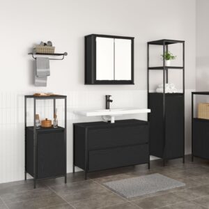Set de Mobilier pentru Baie 3 Piese Stejar Negru din Lemn Prelucrat