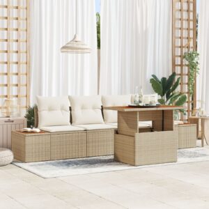 Set de Sofa pentru Grădină  Set de 5 Bej Ratan sintetic și poliester