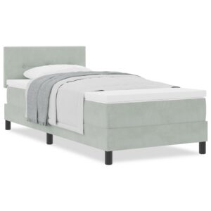 Pat cu saltea tip box spring Gri deschis 90x200 cm Catifea