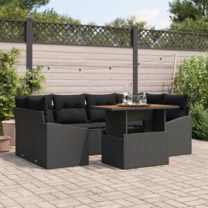 Set de Sofa pentru Grădină  Set de 7 Negru