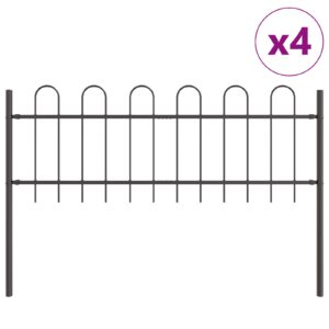 Gard de grădină  cu vârf arc dăltuit gri, 6,8x0,6 m, metal