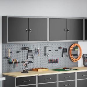 Set de dulapuri și panouri cu cuiuri de 6 piese montat pe perete Negru Metal