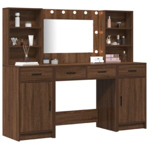masa de toaletă  cu lumini LED Stejar Maro 158,5x41x135 cm