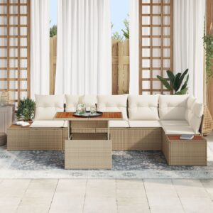 Set de canapele pentru grădină  Set de 7 Bej Ratan, Lemn, Poliester