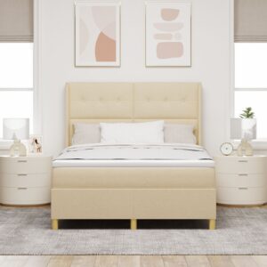 Pat Box Spring  cu Saltea și LED Crem 160x200 cm Fabric