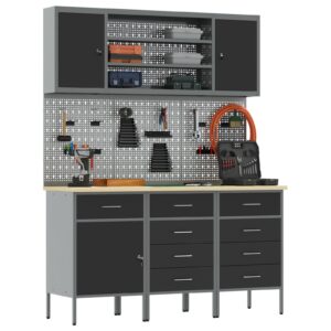 Set banc de lucru  7 piese Oțel Negru