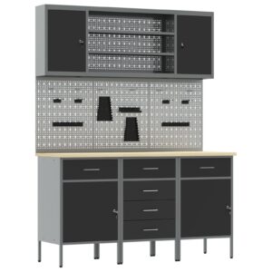 Set banc de lucru cu 7 piese, din oțel negru