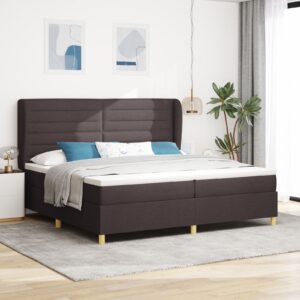 Pat box spring  cu saltea maro închis 200x200 cm din material textil