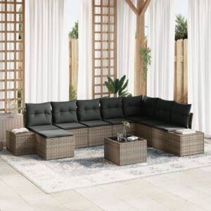 Set Canapea Grădină  Set de 9 Gri Ratan Canapea Colț de Grădină